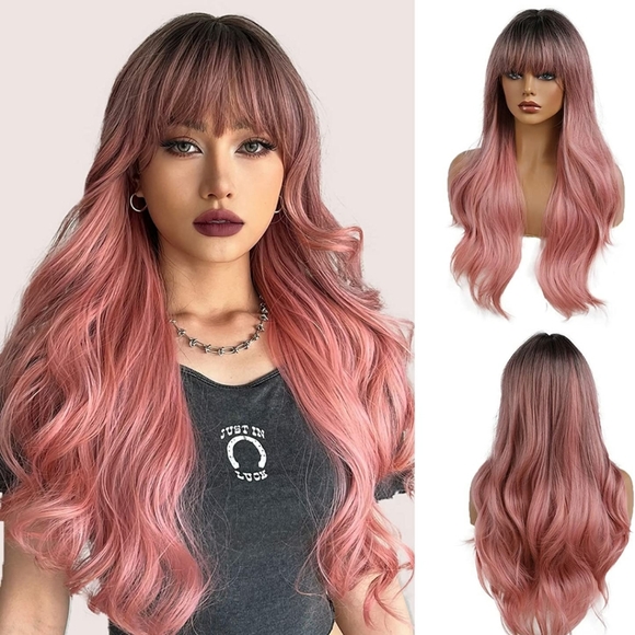 24 in Wig - Pink Brow Balayage Ombre Layered Shag